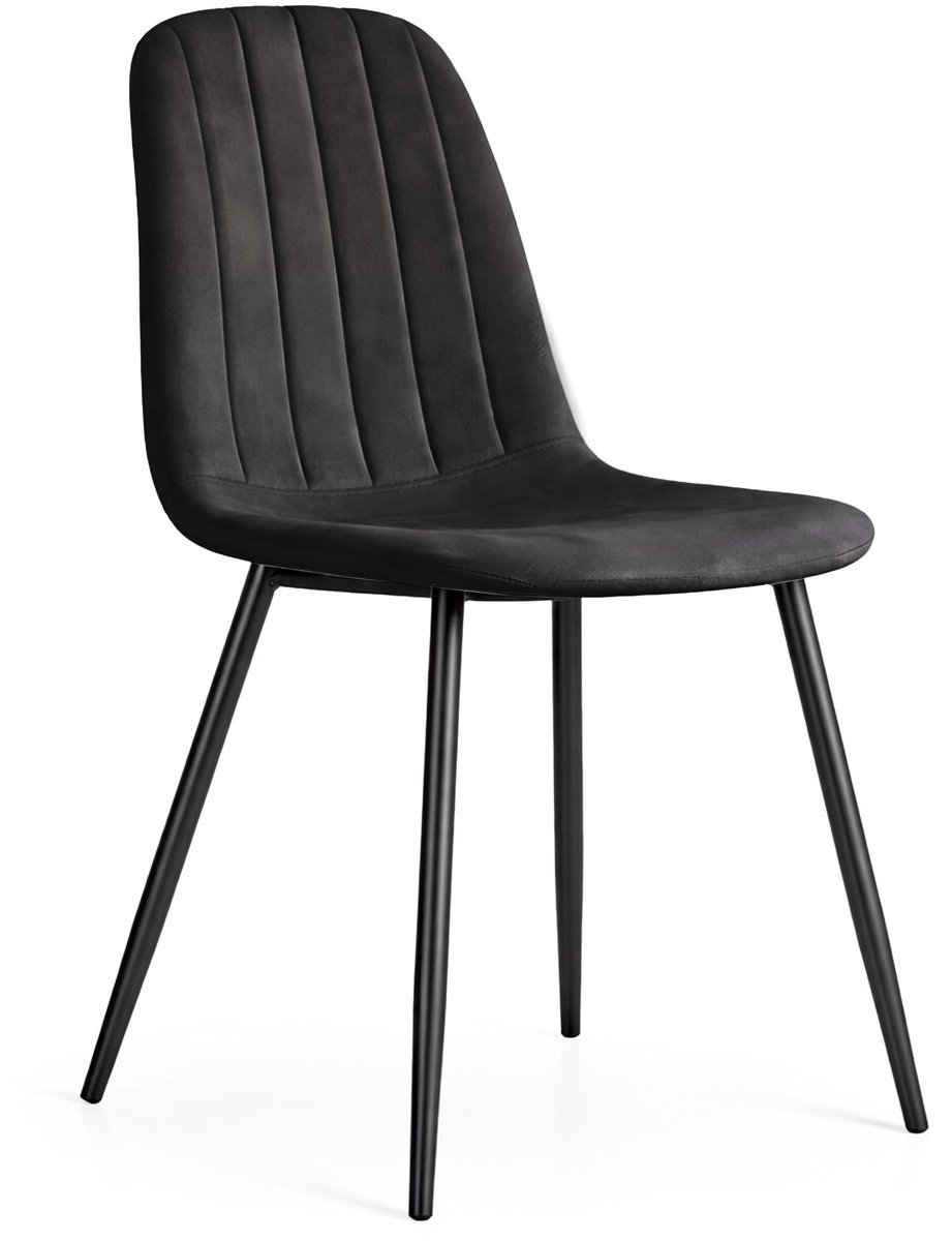 Eetkamerstoel LUMO / Gestoffeerde Stoelen / Fluwelen Stoelen en Metalen Poten / Zwart met zwarte benen