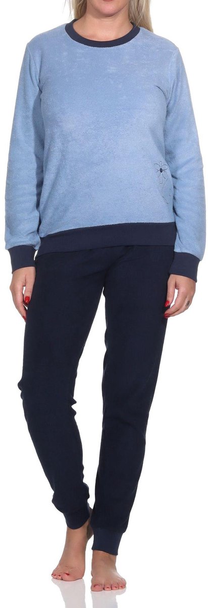 Normann damespyjama badstof met lange mouwen en manchetten - pyjama ook in oversize blau
