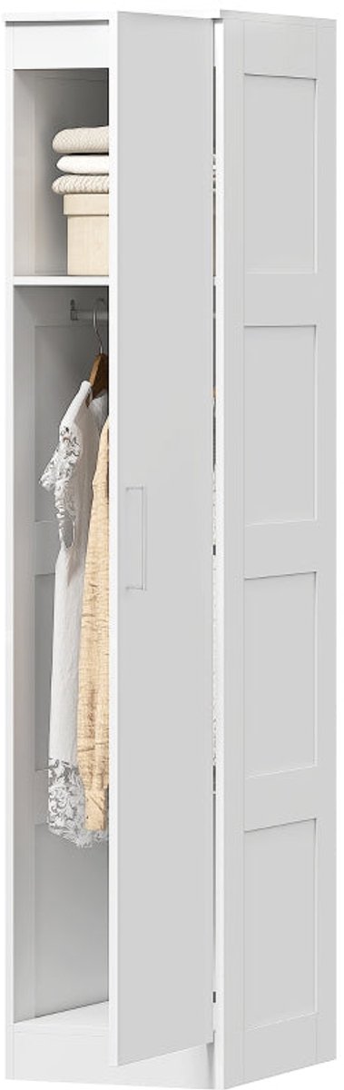 Merax Smalle Kledingkast 40x52x180 cm – Opbergkast met Kledingstang en Plank – Witte Garderobekast voor Slaapkamer en Hal