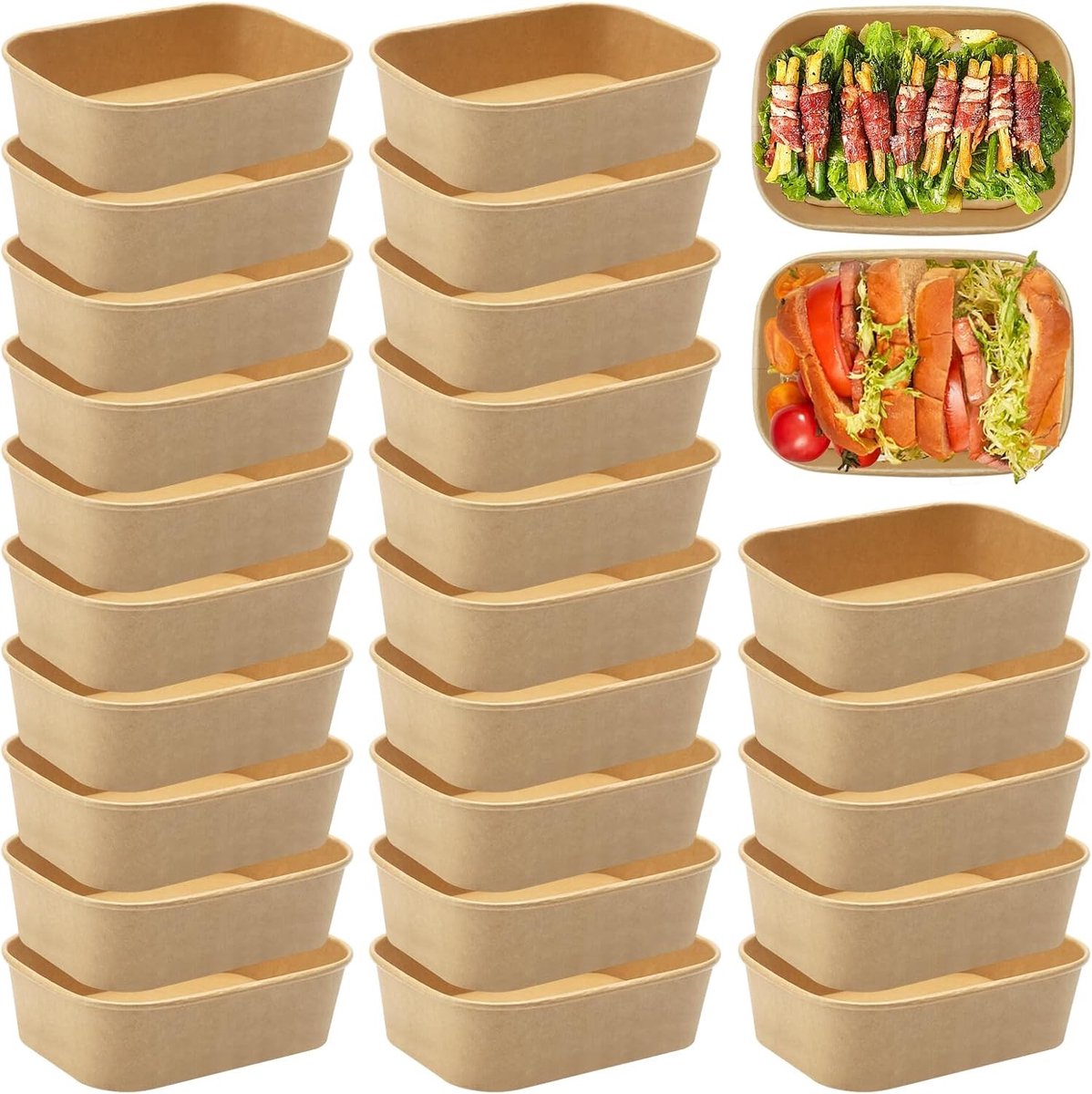 HENGbird Herbruikbare Kraft Papier Bakjes 25 Stuks - Water- en Vetterbestendig, 500ml, Geschikt voor Takeaway, Picnics en Verpakkingen