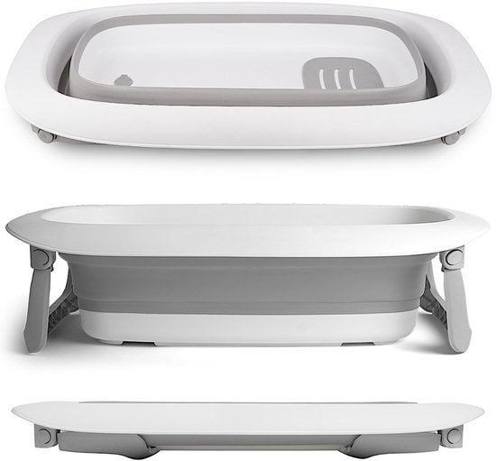 RONN® Baby Badje Met Standaard - Babybadje - Inklapbaar Bad - Bad Baby - Zitbad - Grijs/Wit - 80cm x 48cm x 20cm — afbeelding 4