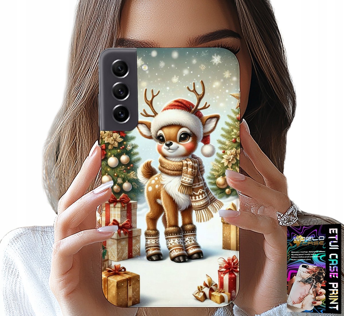 HOESJE VOOR SAMSUNG GALAXY S22 PLUS - RENDIER, KERSTPATRONEN + GLAS