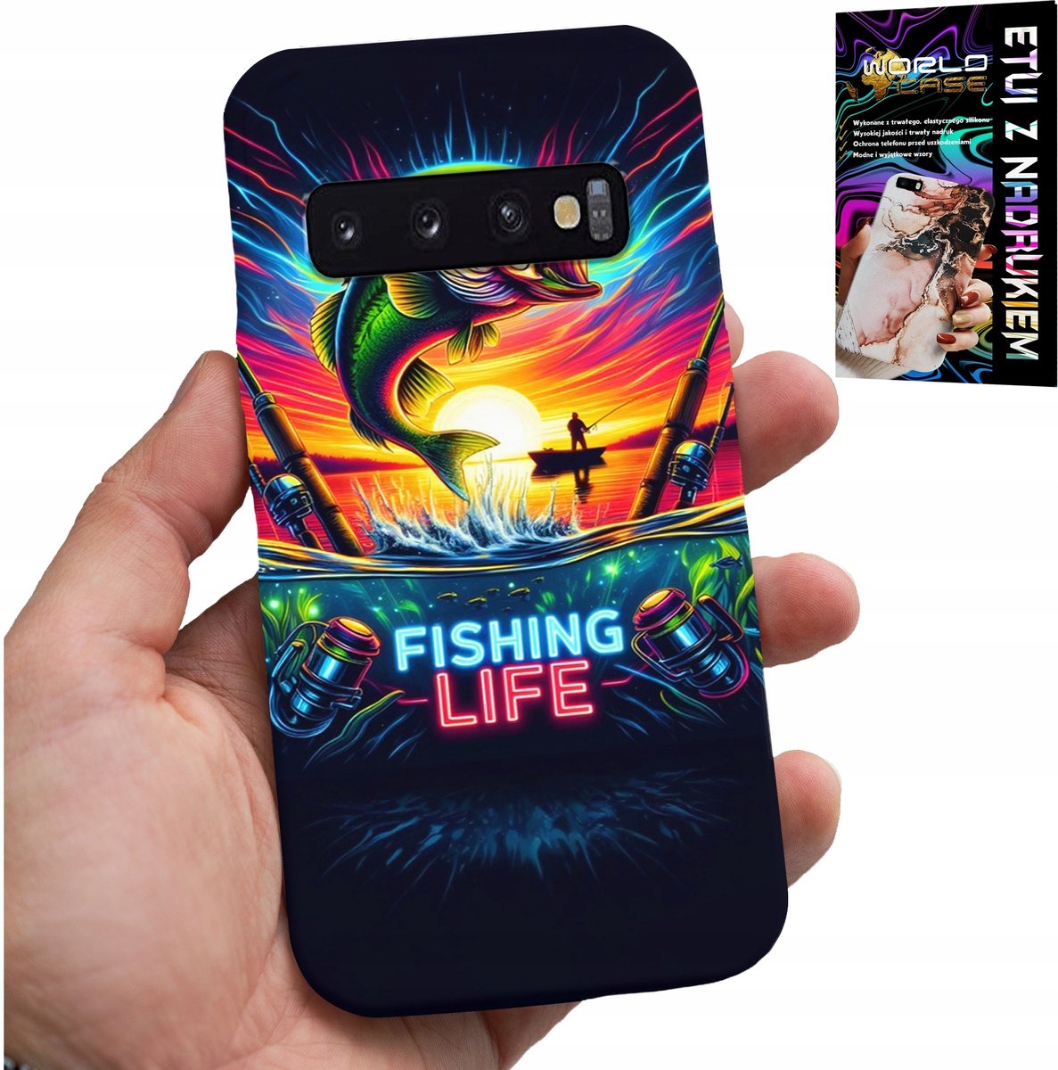 HOESJE VOOR SAMSUNG GALAXY S10 - VISPATROON VIS HENGEL RUGZAK