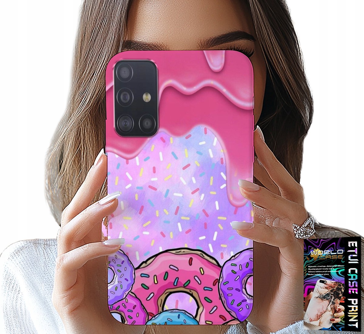 HOESJE VOOR SAMSUNG GALAXY A51 - ZOETE DONUTS MET GLAZUUR OP DE ACHTERGROND + GLAS