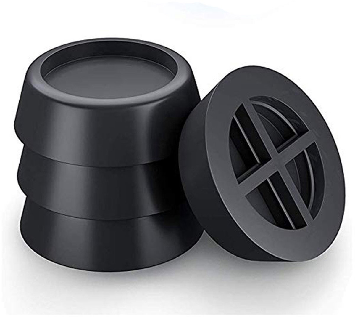 Anti-trillingsmatten voor wasmachine en droger — 4-delige set — Schokabsorberende matten — Drogerpootjes — Schokdempers — Anti-trilling — Antisliprubber — Zwart