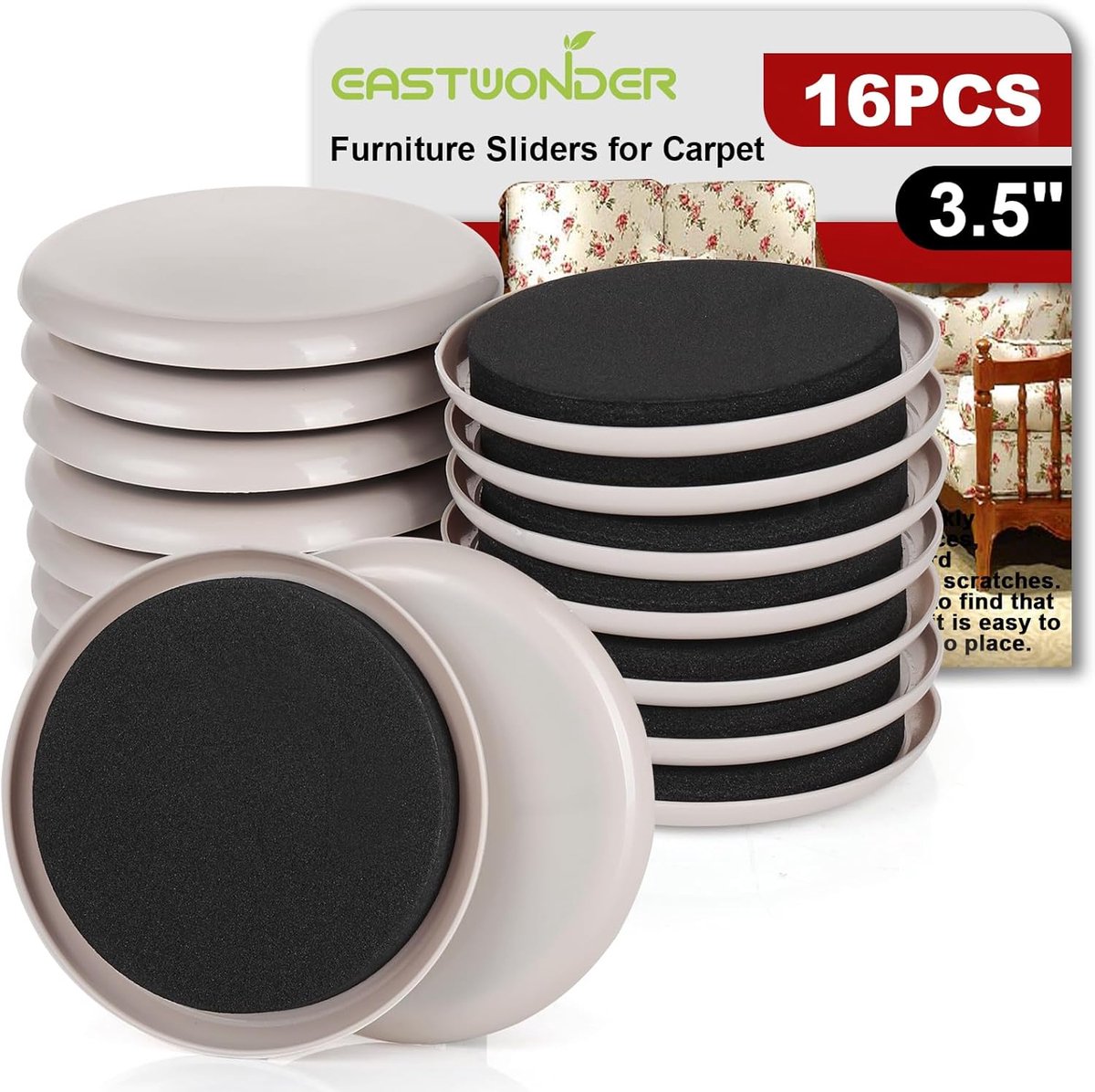 Meubelschuivers - Verhuispads - Meubels Verplaatsen - Herbruikbaar Zelfklevend - 3 Inch Rond - Beige