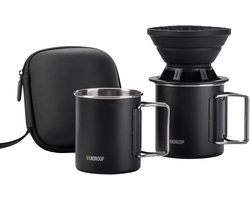 Draagbare Koffie Zetter - Opvouwbare Druppelset - Reizen Kamperen - Compact Opvouwbaar Ontwerp - 2 Koppen Capaciteit - Zwart