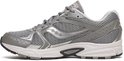 Grijze Saucony sneaker met witte zool en zilveren accenten.