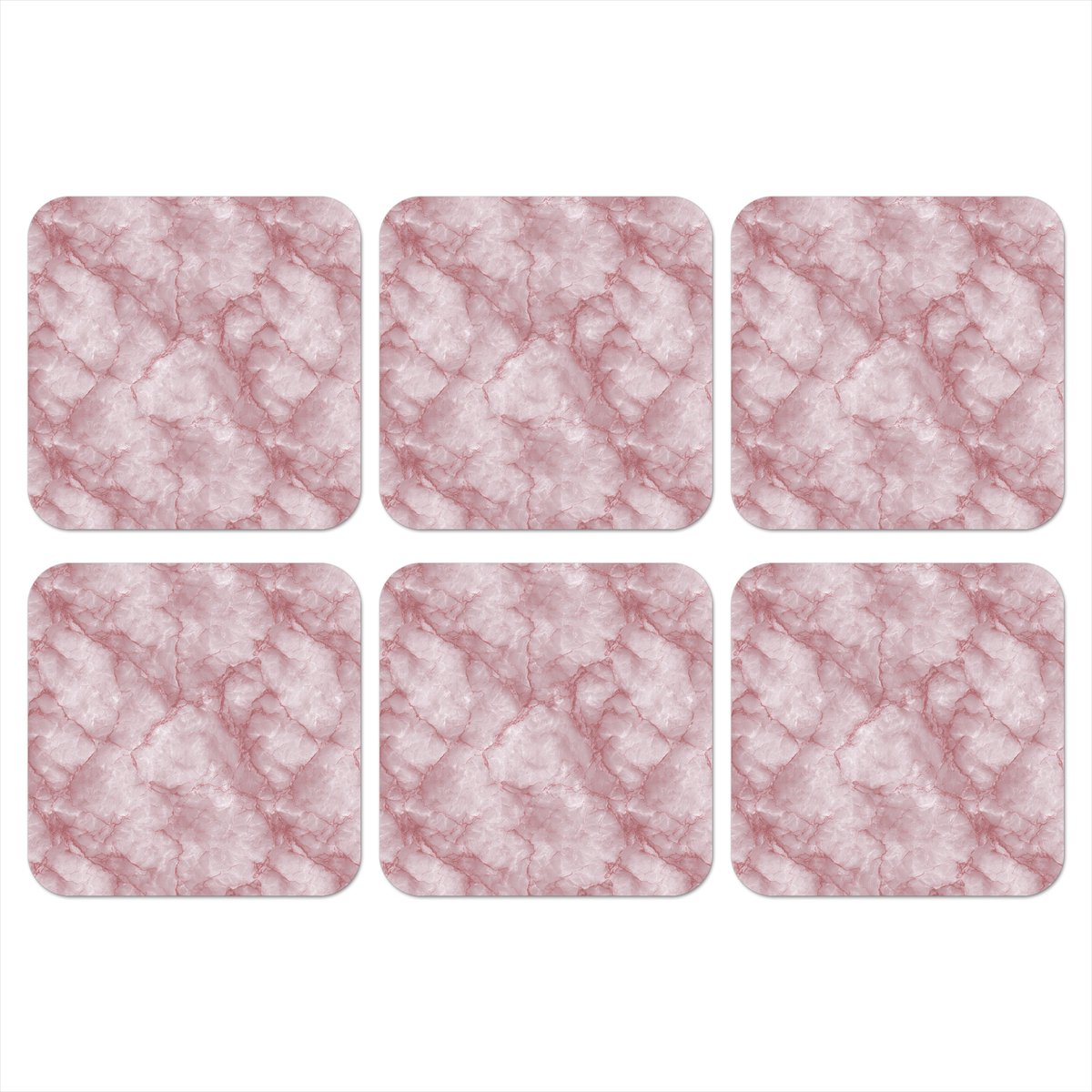 Onderzetters voor glazen - Roze - Kwartsmarmer - Aders - 10x10 cm - Glasonderzetters - 6 stuks