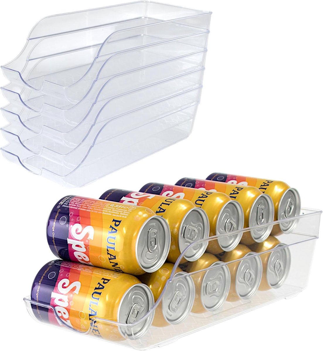 Koelkast Organizer Set - Blikjes Dispenser - Dranken Opslag - Nestbaar Ontwerp - 36x14.5x10cm - Transparant