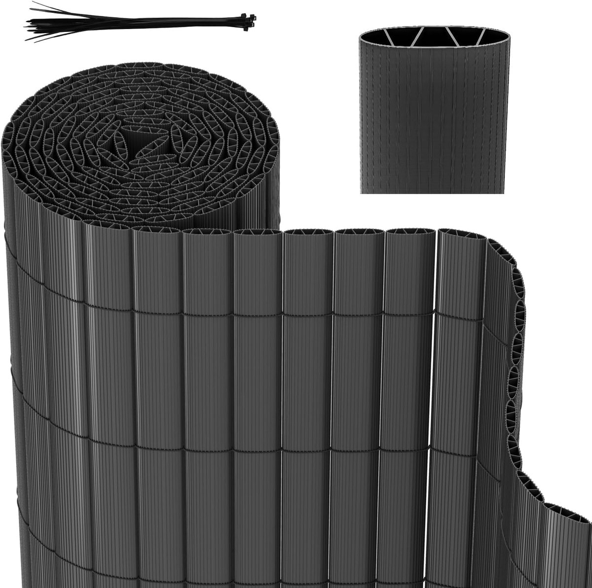 Inkijkbescherming PVC - Balkonmat - Privacy Tuin - Versterkte Lamellen - 120 cm Hoog - Gri
