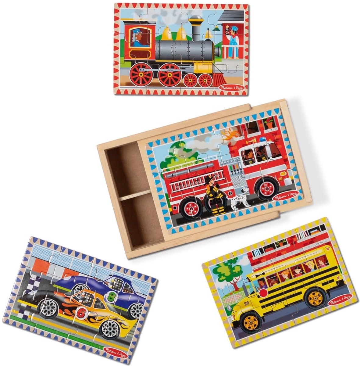 Houten Puzzels - Kinderspellen - Ontwikkelend Spel - Opbergdoos Inclusief - 12 Stukjes