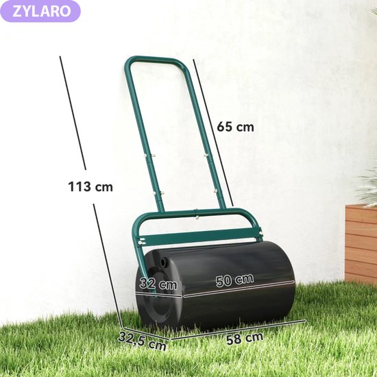 Gazonroller - Handige Gazonwals met Handvat - Tuinroller - Tuinwals - Handwals - 38L Water / 62kg Zandvulling - Grasroller - Gazonwals - met U-greep - voor tuin, gras en achtertuinen - Ø32 cm - Staal - Donkergroen van Merkloos	 — afbeelding 5