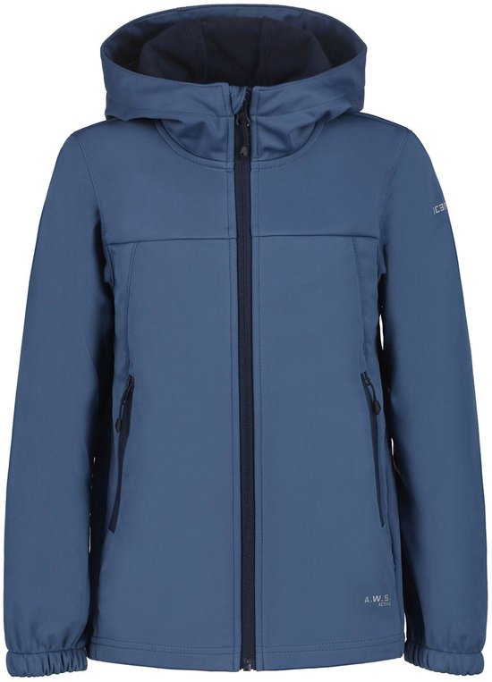 Donkerblauwe jas met capuchon, ritssluiting en ritszakken. A.W.S. Active logo.