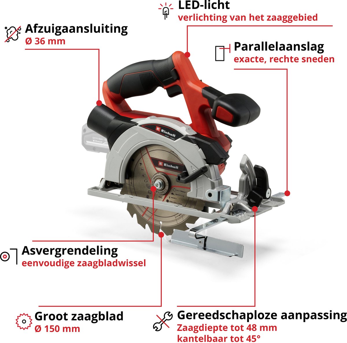 Einhell TE-CS 18/150 Li Solo: compacte 18V cirkelzaag thumbnail 2