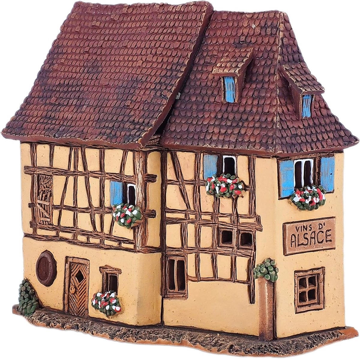 Theelicht kaarshouder - Kamerdecoratie - Sfeervolle decoratie - Handgemaakt miniatuurhuis - Geel bruin