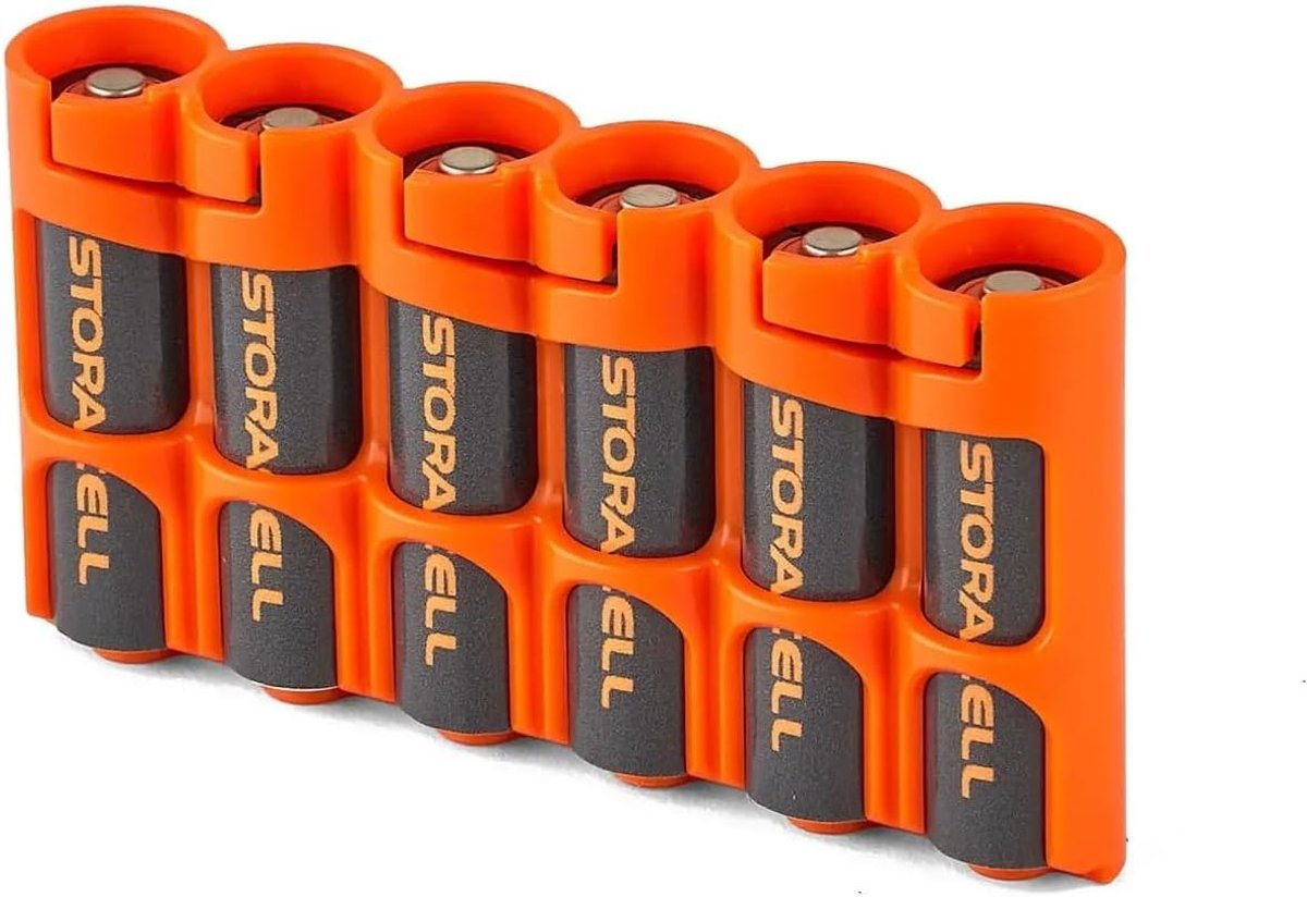 Batterijhouder AA - Batterij Caddy - Reizen Kamperen Thuis - Gepatenteerd Vergrendelsysteem - 6 Batterijen - Oranje