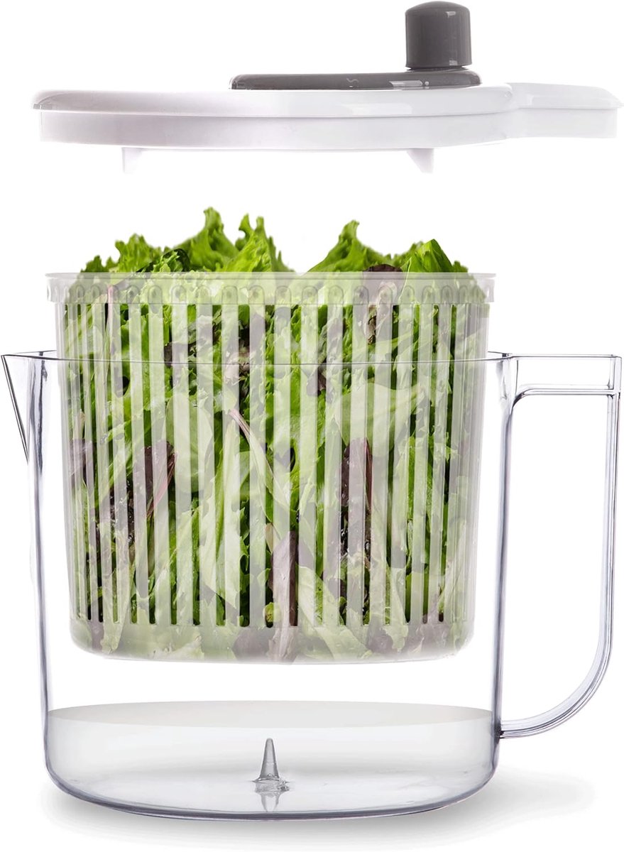 Salade Spinner - Groente Droger - Gezond Eten - Groot 2.5L Volume - 21x18x16 cm - Donkergrijs
