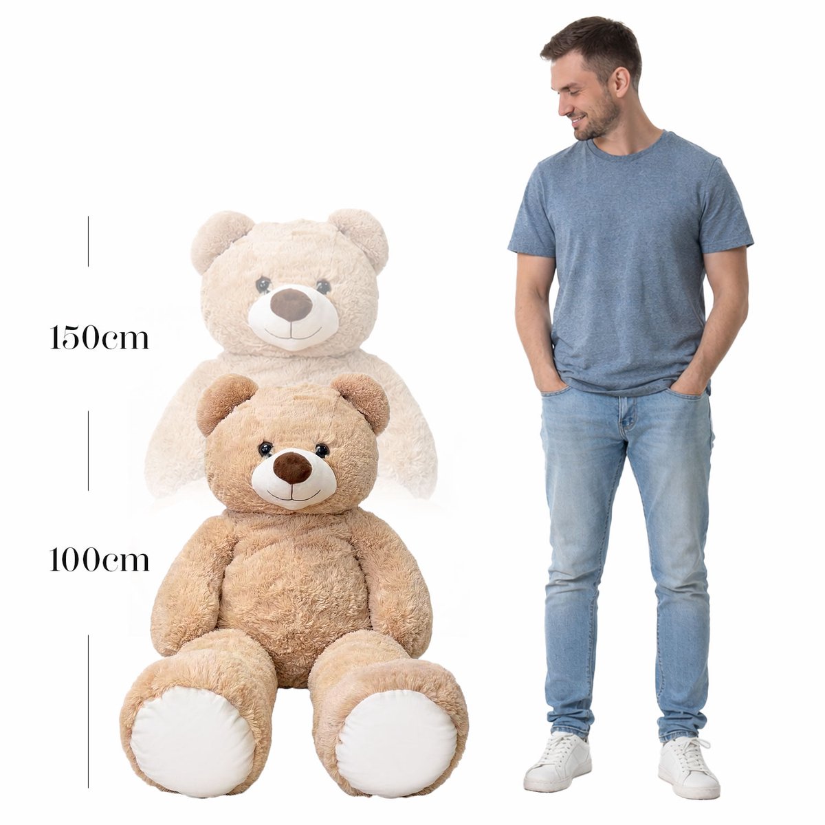 YellowPack XXXL Knuffel beer 150 cm Beige – Grote Teddybeer – Mega Knuffelbeer – Zachte Pluche Knuffel – Grote Knuffelbeer Cadeau voor Kinderen — afbeelding 7