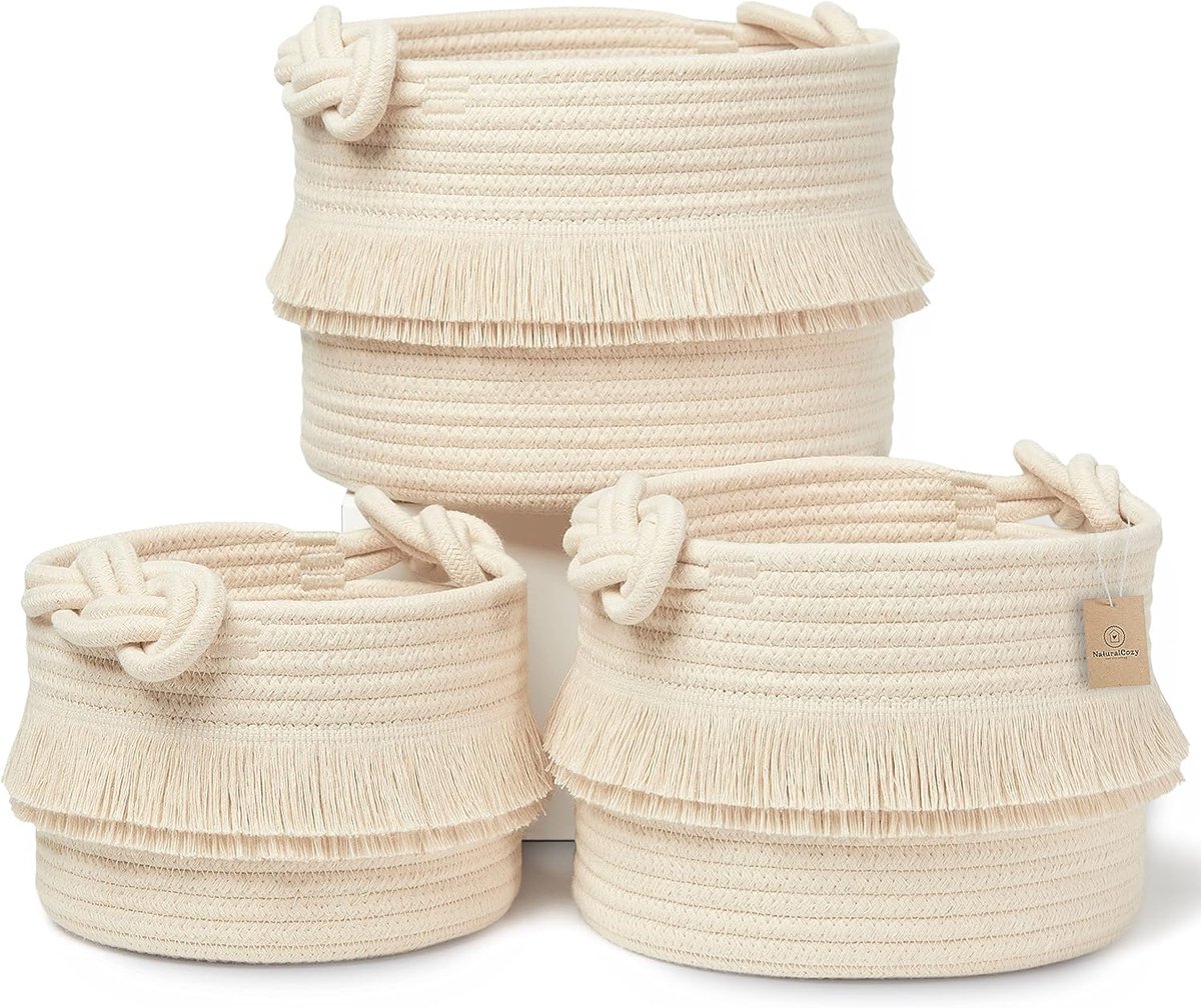 Set van 3 Katoenen Opbergmanden in Boho Stijl voor Organisatie