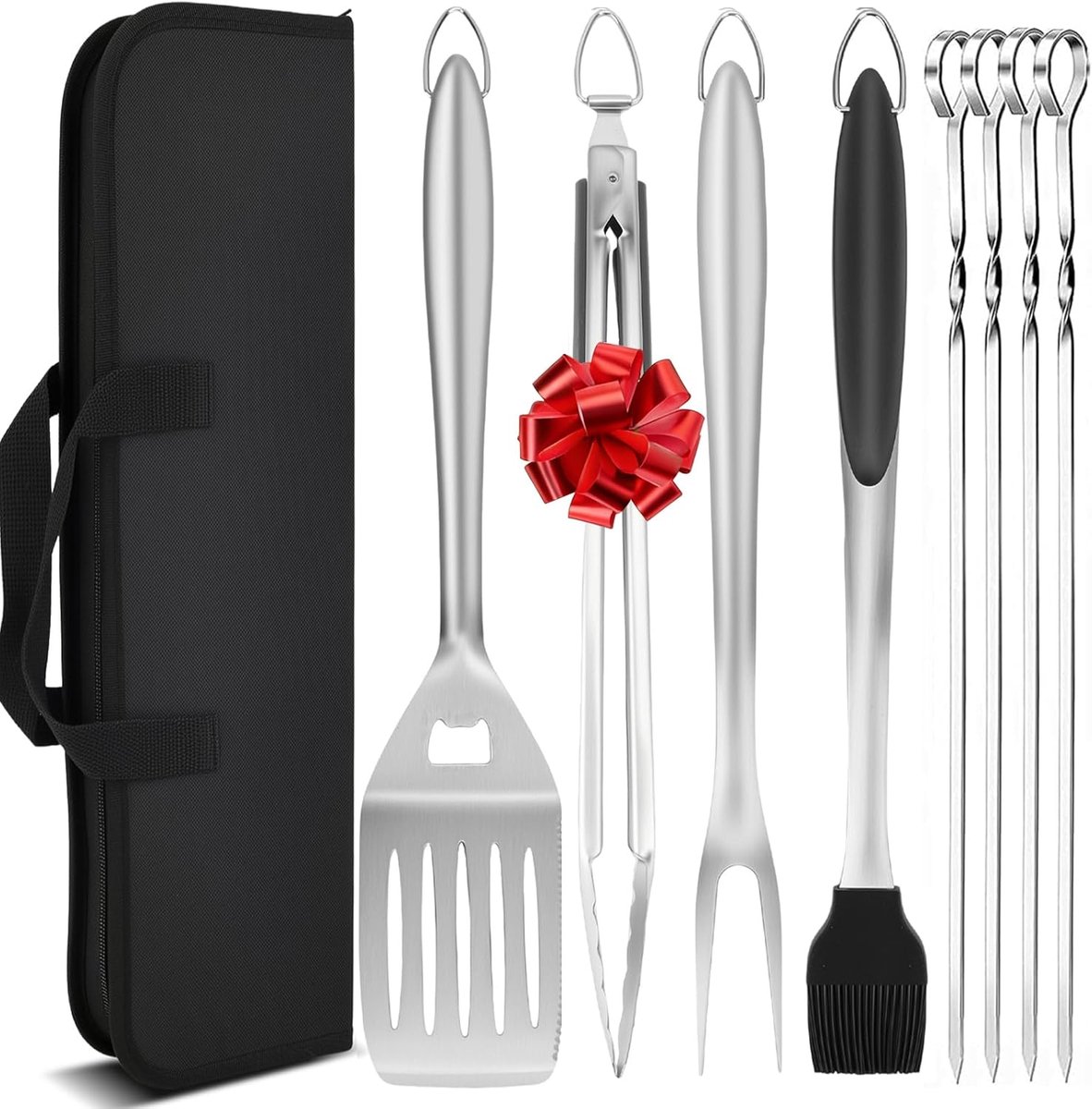 Grillbestekset 9-delig - Barbecuegerei RVS - Buiten Koken - Extra Lange Handgrepen - 42 cm