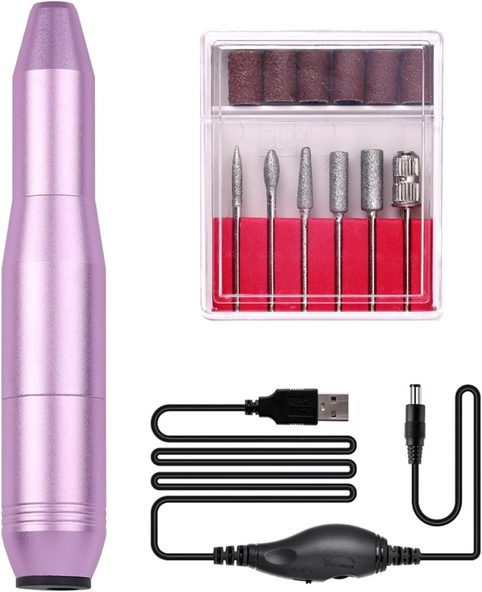 Draagbare Elektrische Nagelvijl 20000 RPM - E-boor voor Acryl & Gel - Complete Manicure & Pedicure Set met 6 Bits