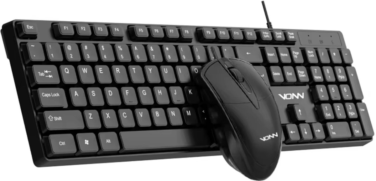 Bedrade Toetsenbord en Muis Set – 104 Toetsen met Numeriek Toetsenblok – USB Plug & Play – Ergonomisch Office Keyboard en Muis – 1200 DPI – Zwart – Voor PC en Laptop