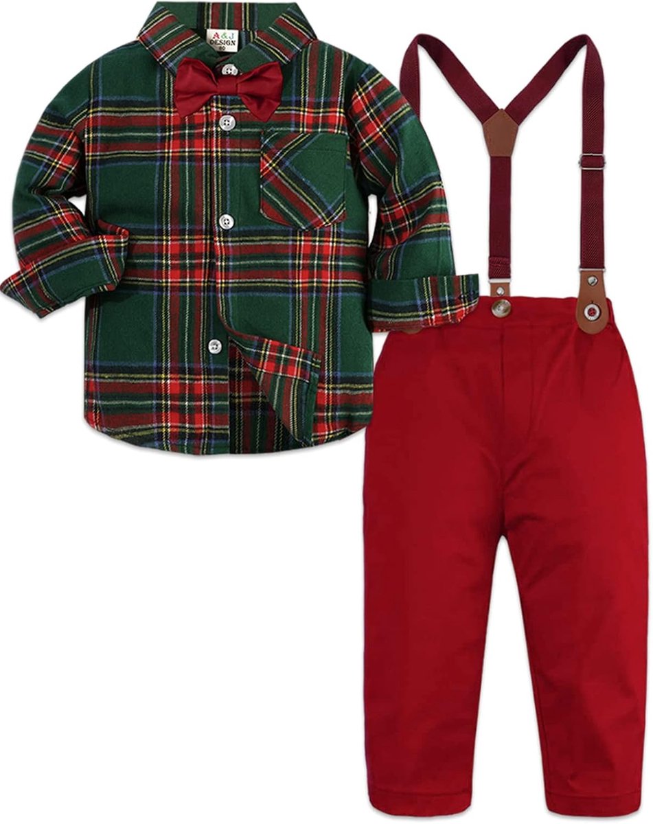 Mintgroen Baby Jongen Pak met Bretels en Stropdas voor Feest of Bruiloft