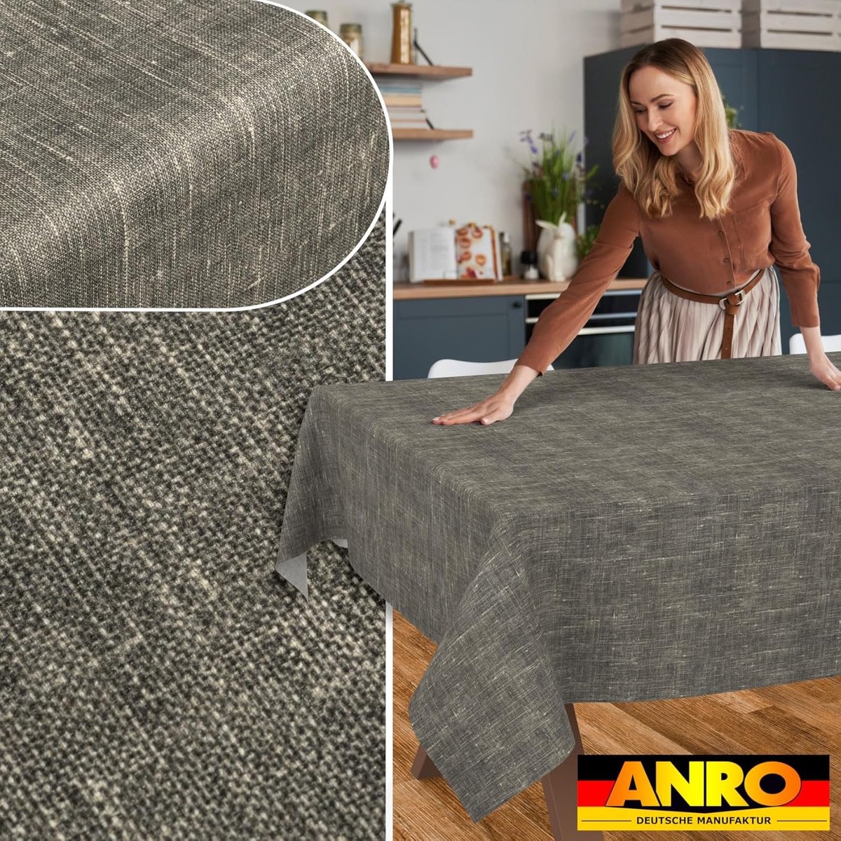 Waterdicht en afwasbaar tafelkleed met linnenlook antraciet 160x100 cm