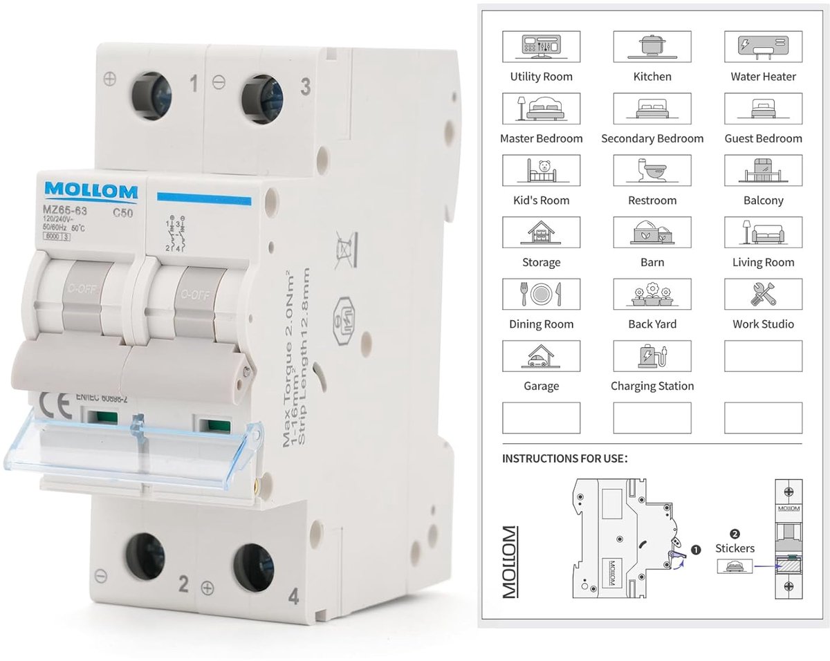 Miniatuur Stroomonderbreker - Automaten Zekering - Zonne-energie Systemen - Thermomagnetische Afschakeling - 8.5 x 3.7 x 7.6 cm - Grijs