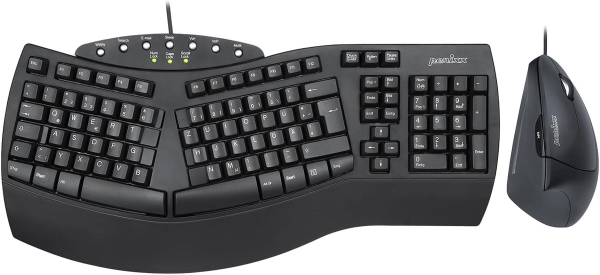 Ergonomisch Gesplitst Toetsenbord en Verticale Muis Set - Bedraad USB - QWERTZ Indeling