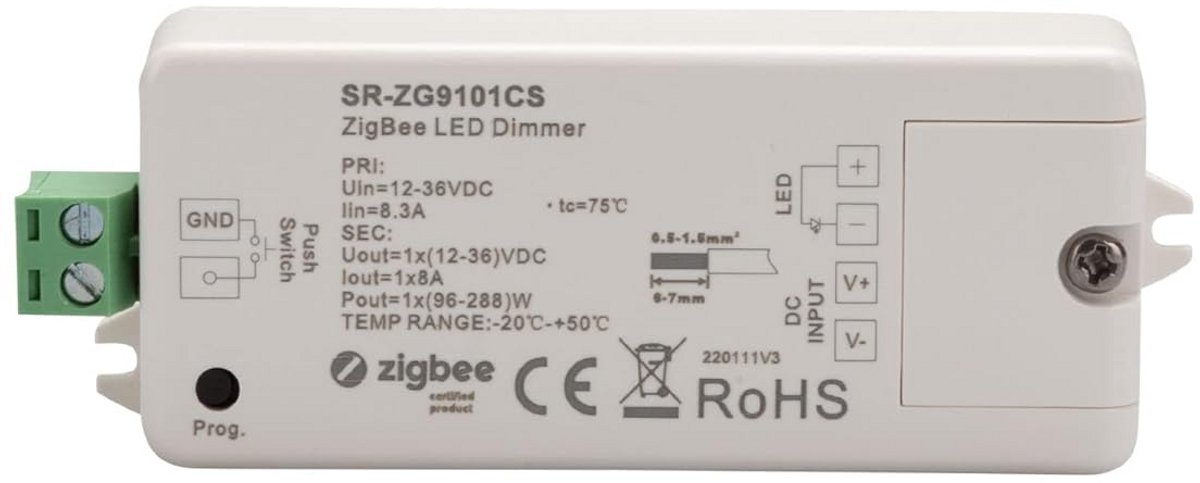 Zigbee LED Dimmer Monochroom 12-36V DC Max 8A voor LED Strips