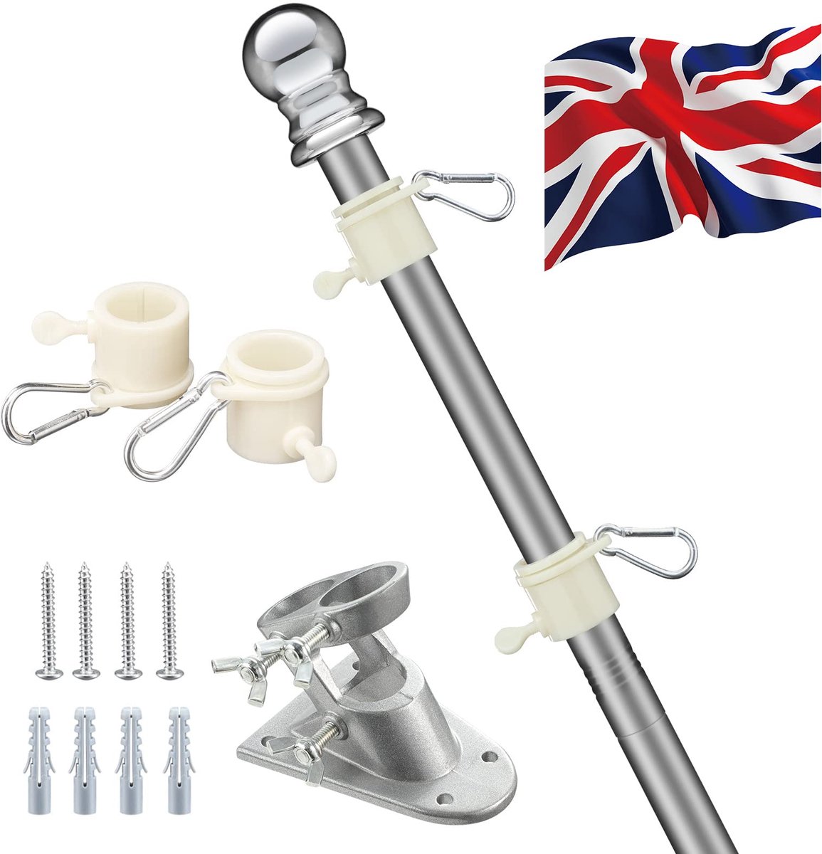 Allecta - Vlaggenmast 6FT met Britse vlag - Vlaggenmast Kit - Zware vlaggenmasten voor tuin buiten dakmuren Yard