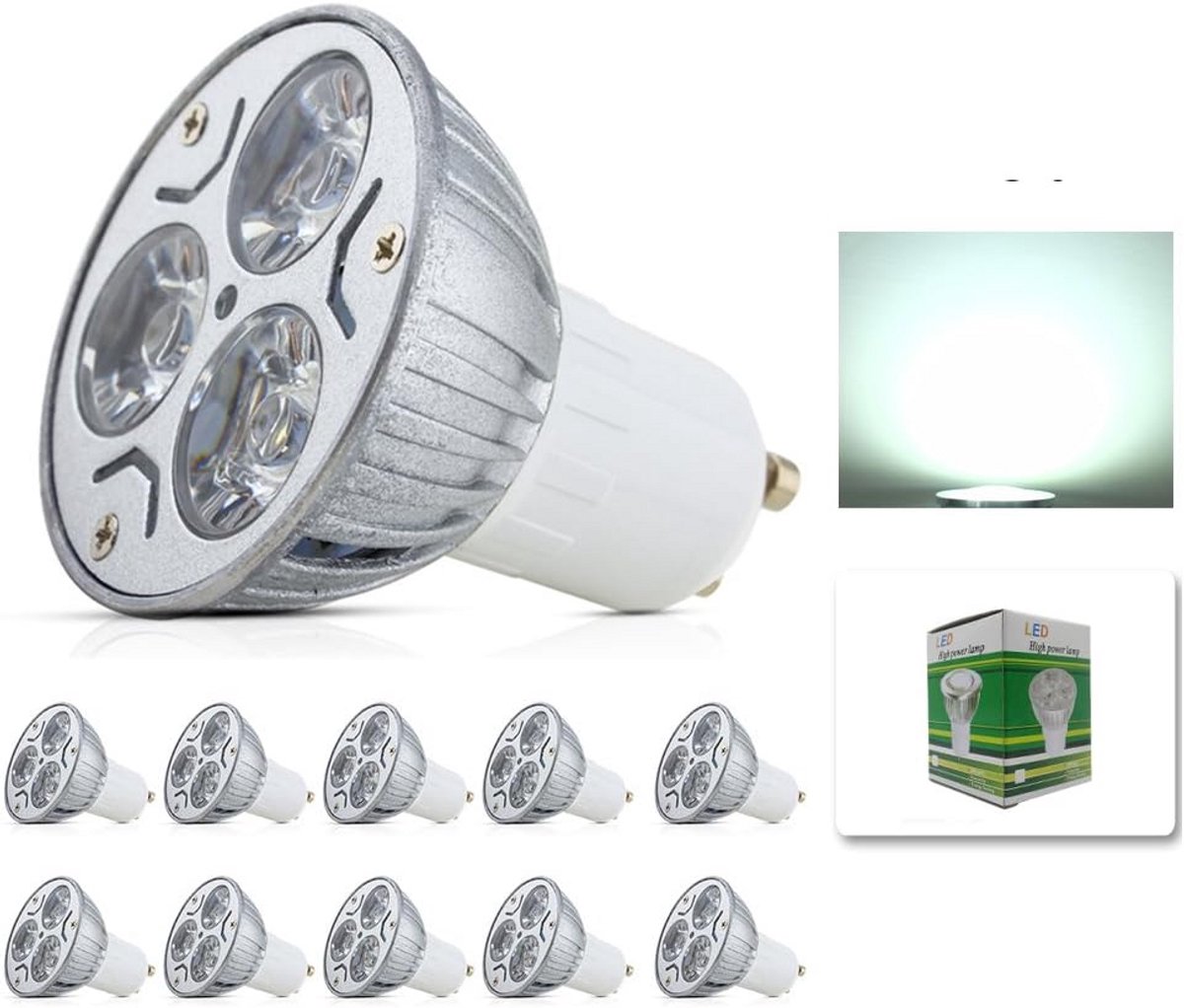 Set van 10 LED Spots GU10 3W - Koelwit Licht en Laag Energieverbruik