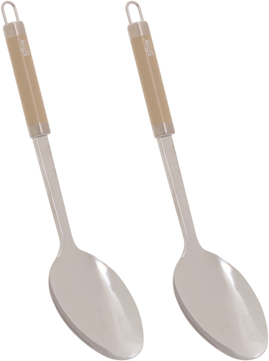 5Five opscheplepel Paris - 2x - 32 cm - RVS - aluminium - beige/zilver - keukengerei - lepel