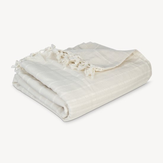 Atmosphera Plaid - creme - 230 x 250 cm - katoen - met franjes - bedsprei - kleed - dekentje