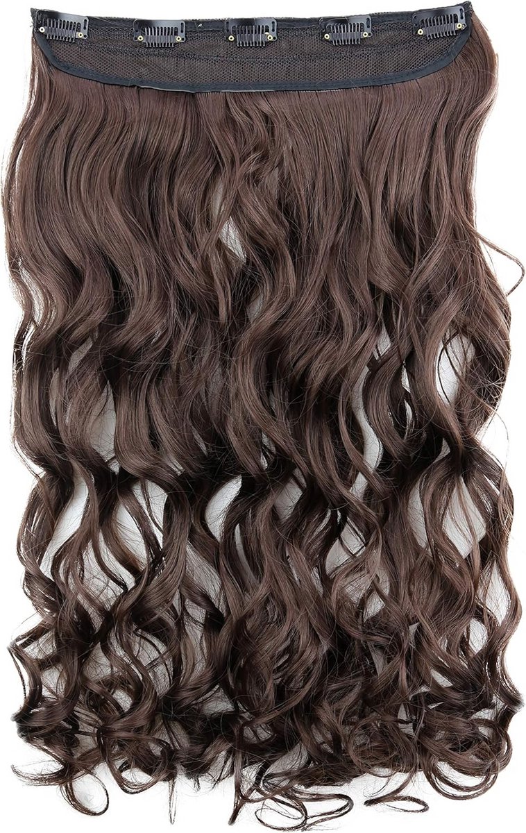 55cm Golvend Haarstuk Clip-In Extensions Synthetisch Donkerbruin