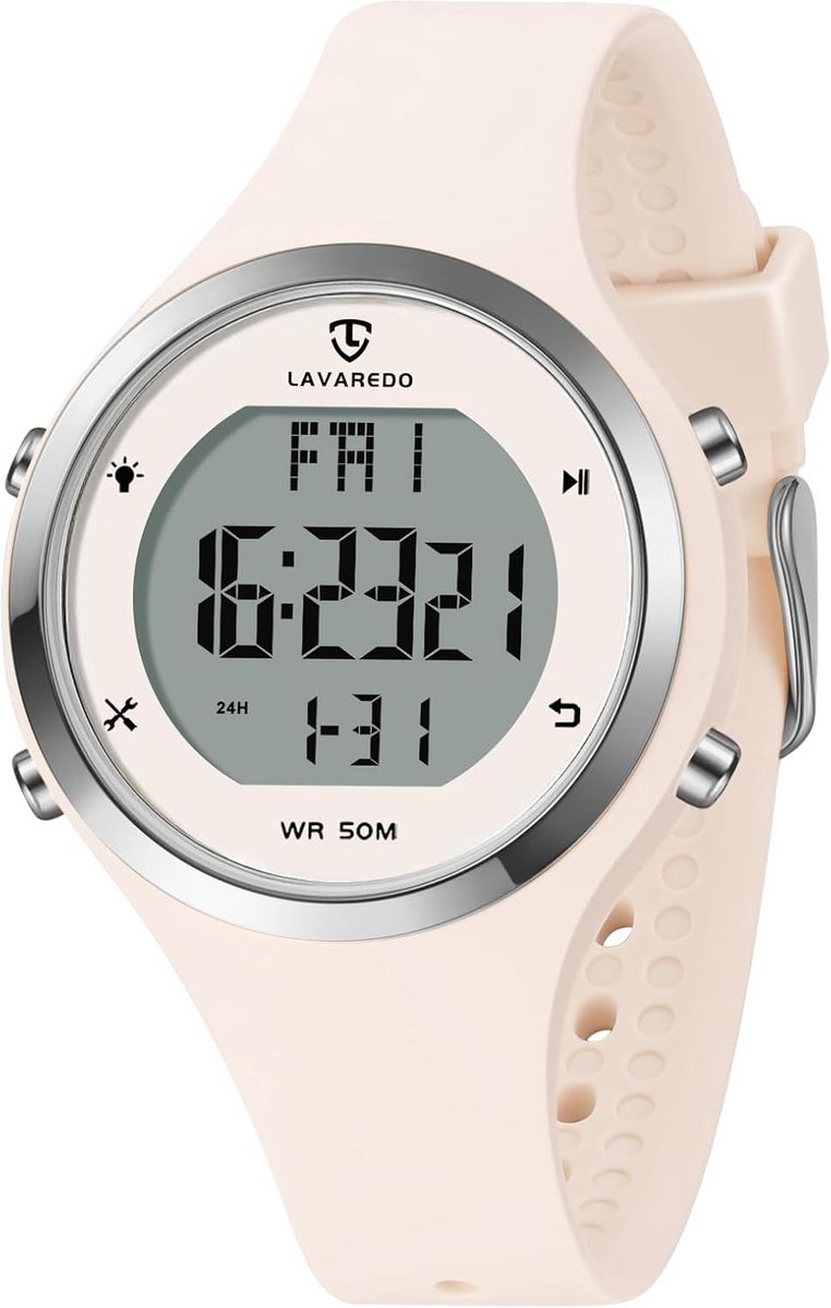 Dameshorloge Digitaal met Siliconen Band Alarm Stopwatch Datum Snooze Functie