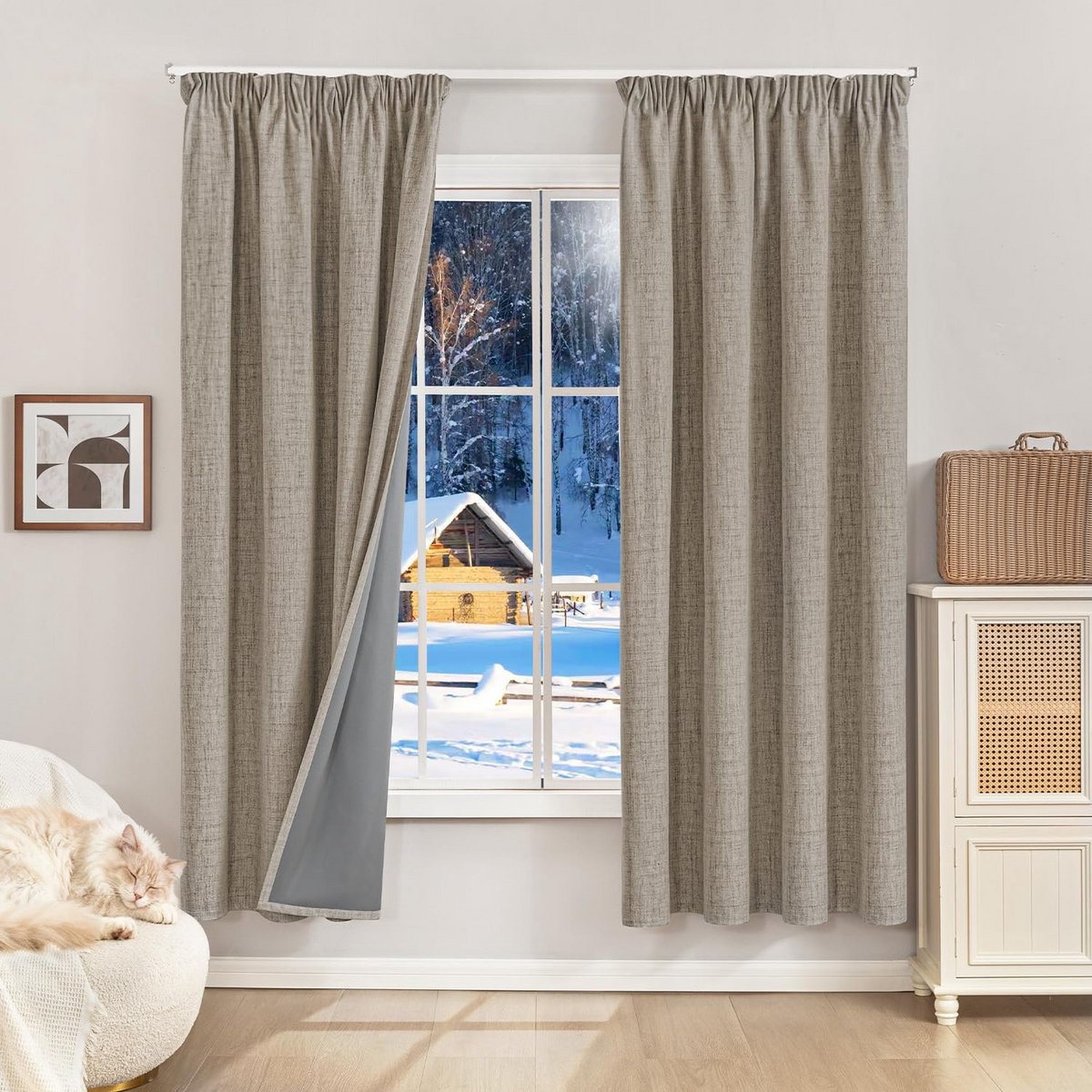 Set van 2 Verduisterende Gordijnen Linnenlook 180x120 cm Thermisch en Geluidsisolerend