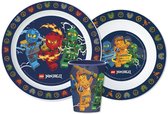Lego Ninjago Set de vaisselle - Tasse 260 ml - Bol profond - Assiette plate - 3 pièces - Elemental - Set de repas avec tasse - Pour anniversaires et fêtes - Pour enfants - Pour garçons