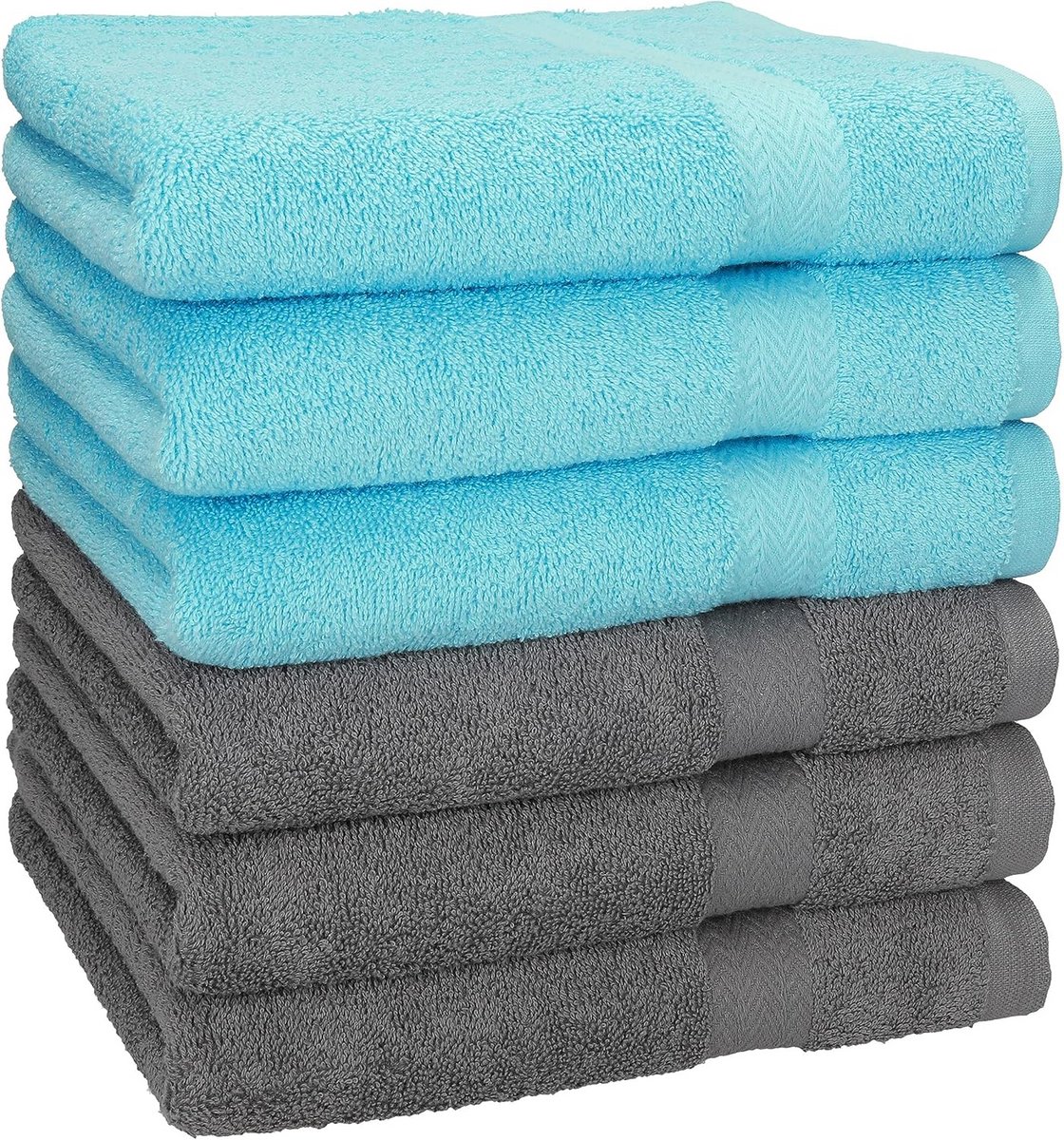 Luxe Handdoekenset 6 Stuks Katoen 50x100 cm Turquoise en Antraciet Grijs