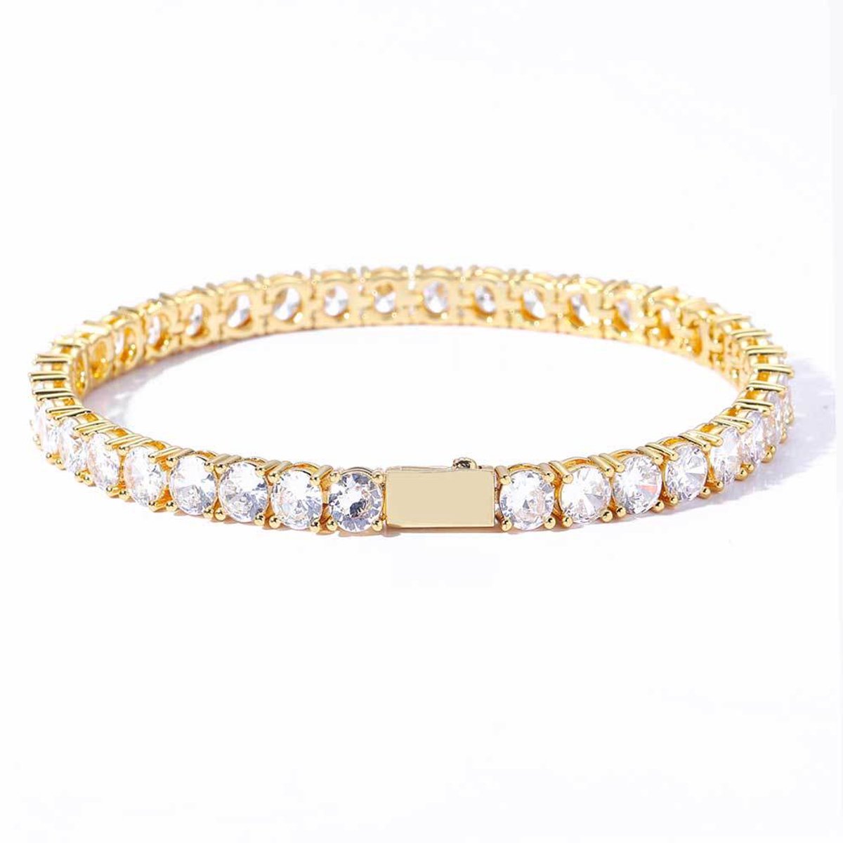 WK Luxe 18K Goud Vergulde Koper Armband met AAA Zirkonia – Enkelrij 5mm Design – 20,32 cm – Unisex HipHop Sieraad met Briljant Fonkelende Zirkonia- Armband