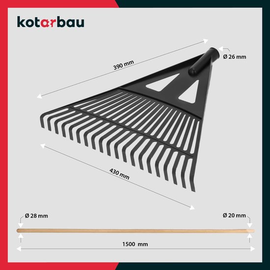 KOTARBAU® Bladhark, Tuinhark van Kunststof, 43 cm, Zwart, met Steel, Gazonhark, Waaierbezem, Lichtgewicht Hark, Stevige Hark, van Merkloos	 — afbeelding 3