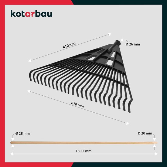 KOTARBAU® Bladhark, Tuinhark van Kunststof, 61 cm, Zwart, met Steel, Gazonhark, Waaierbezem, Lichtgewicht Hark, Stevige Hark, van Merkloos	 — afbeelding 3