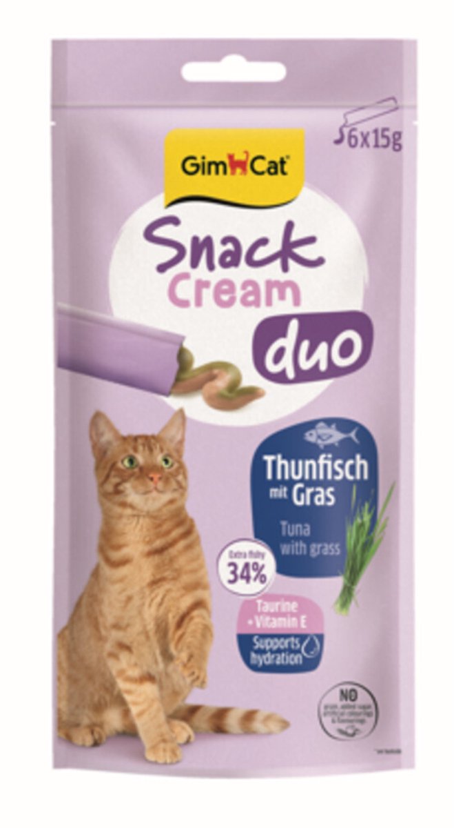 GimCat Kattensnack Cream Duo Tonijn & Gras - 8 x 6 x 15 gr - Voordeelverpakking