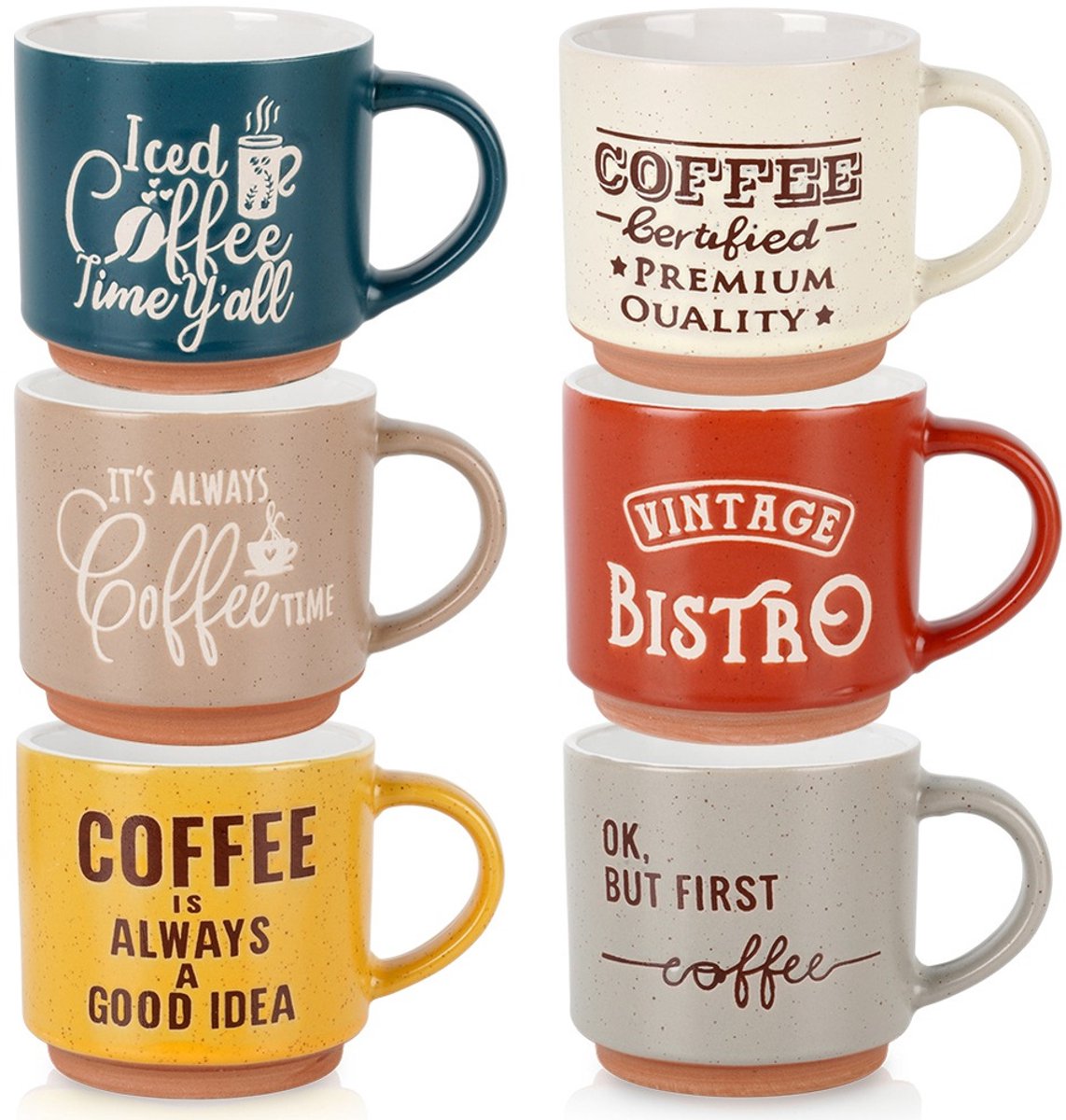 Mokken Keramiek 230 ml 6 stuks - Set - Bekers - Koffiebekers - Kopjes - Koffiemok