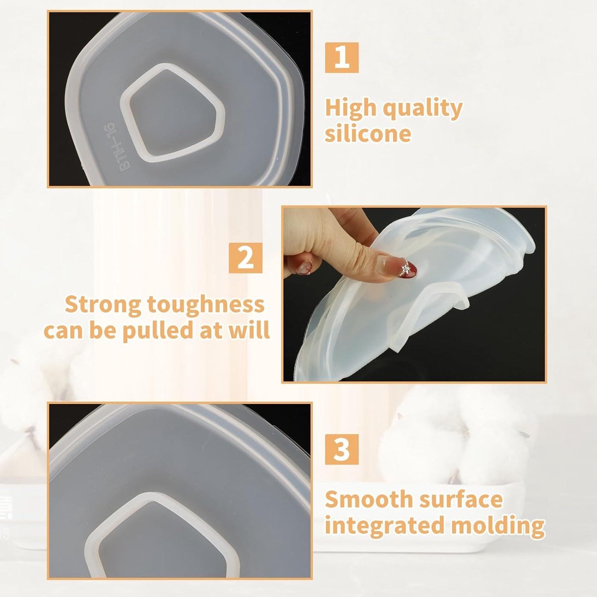 Siliconen vormen voor DIY onderzetters en bakjes - set van 3 polygoon vormen met rand