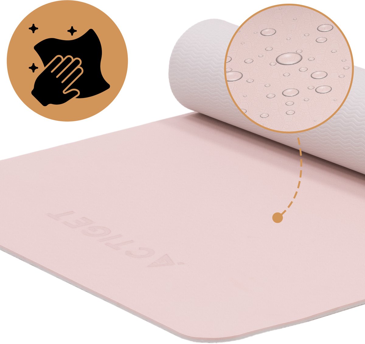 Actiget® Yogamat - Extra Dik - Inclusief Draagriem - 183 x 61 x 0.6 CM - Roze - TPE thumbnail 3
