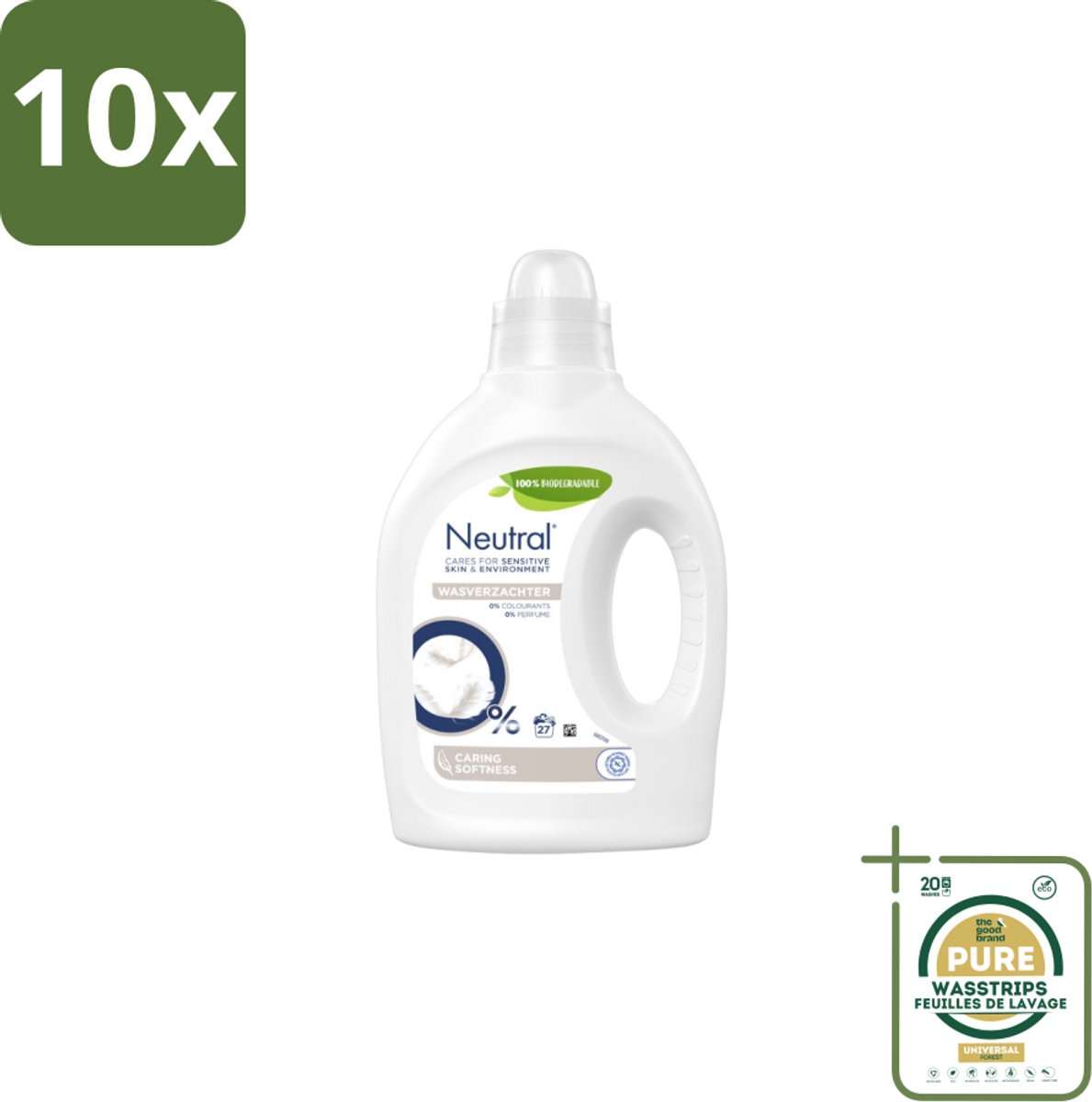 10 x Neutral Wasverzachter 27 Wasbeurten 750 ml - Grootverpakking - Wasverzachter - Gevoelige Huid - Milieuvriendelijk - Parfumvrij - Babykleding