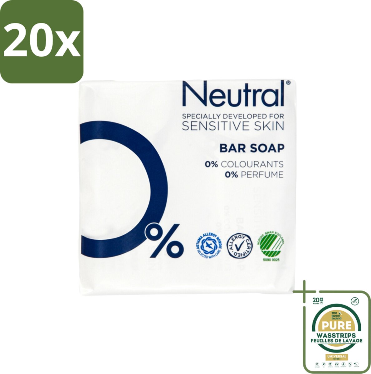 20 x Neutral Zeeptablet 2 x 100 gr - Grootverpakking - Gevoelige Huid - Droge Huid - Milde Zeep - PH-neutraal - Parfumvrij